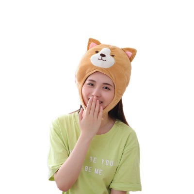 001caps:OEM Cartoon Corgi Hood Hat Plush Hat Cute Hat Plush Gift Children Warm Soft Funny Animal Plu